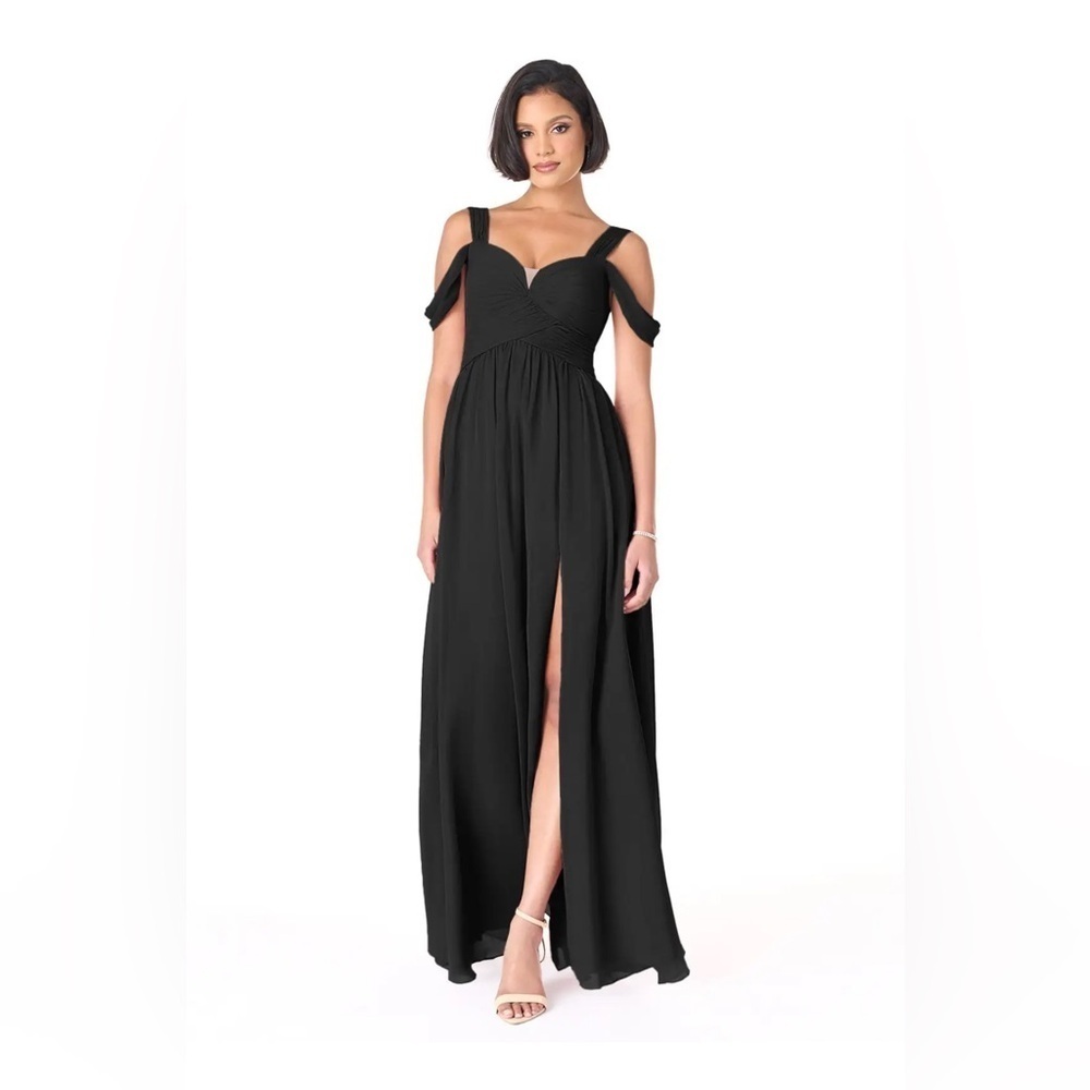 Azazie Lianne Black Chiffon Gown Size 8 Bridesmaid Homecoming Formal
